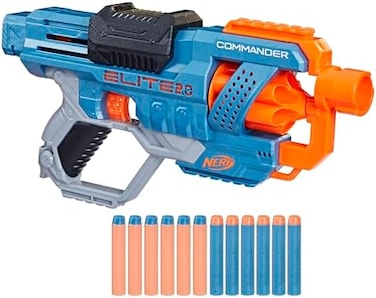 Nerf Elite 2. 0 Commander RD-6 Blaster, 12 Official Darts, 6-Dart Rotating Drum, Tactical Rails, Barrel and Stock Attachment Points, multi.