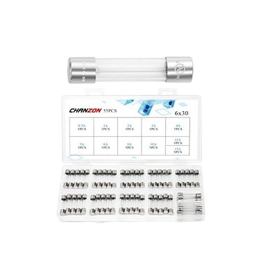 Chanzon VDE Test 6 x 30 mm Fuses Glass Tube Fuse Fine Fuse 250 V Fuse Assortment 0. 5A 1A 2A 3A 4A 5A 6A 8A 10A 12A 15A Pack of 55.