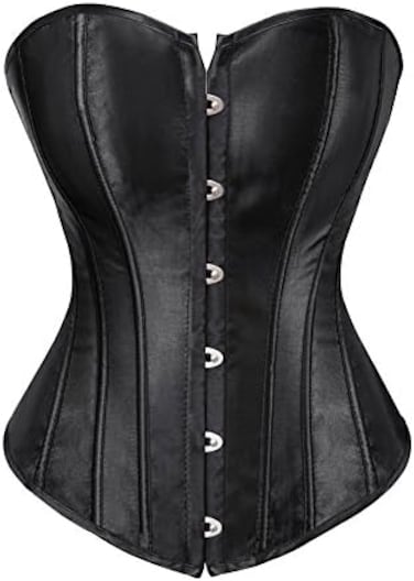 Zhitunemi Women's Bustier Corset Top Sexy Lingerie Sets Black Satin Waist Cincher.