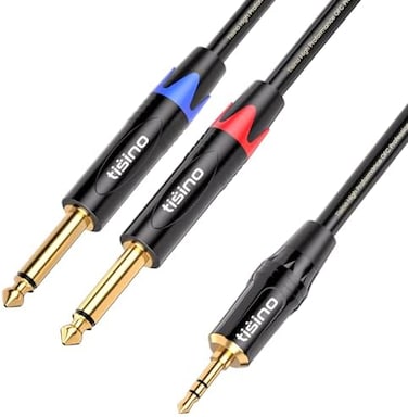 Tisino 3. 5mm to 6. 35mm Stereo Cable, Mini Jack TRS Stereo to Dual 6. 35mm TS Mono Y-Splitter Audio Cable Aux to Jack Breakout Cord Lead - 3m.