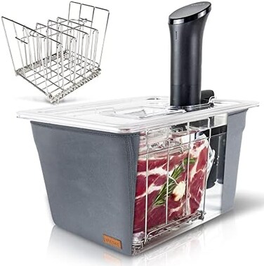 وعاء Väeske Sous Vide سعة 12 كوارت مع غطاء، رف Sous Vide، غلاف عازل من النيوبرين يحافظ على الحرارة، متوافق مع معظم أجهزة طهي Sous Vide Anova و Anova Nano و Joule و Instant Pot و Wancle (12 كوارت).