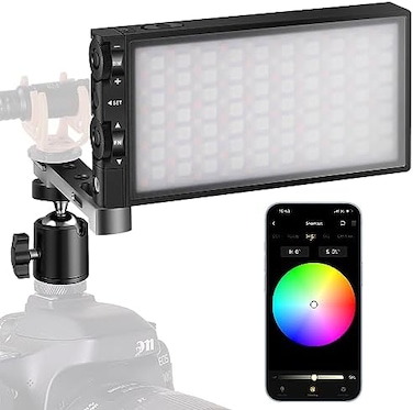 مصباح فيديو Pixel G1s RGB مع تحكم عبر التطبيق، مزود ببطارية LED مدمجة قابلة لإعادة الشحن بقوة 12 وات، و10 تأثيرات إضاءة شائعة، ومؤشر تجسيد اللون ≥97، ومصباح فيديو RGB بنطاق ألوان 2500-8500 كلفن مع هيك