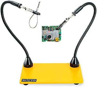 KOTTO Third Hand Soldering Tool PCB Holder Two Magnetic Based Flexible Metal Arms Helping Hands Crafts Jewelry Hobby Workshop Helping Station Non-Slip Steel Weighted Base.