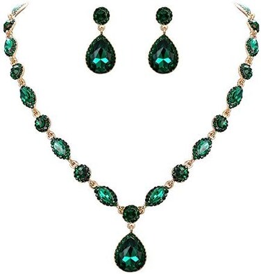 EleQueen Women's Wedding Bridal Jewelry Set for Brides Bridesmaids, Crystal Teardrop Necklace Dangle Earrings Jewellery for Party Prom.