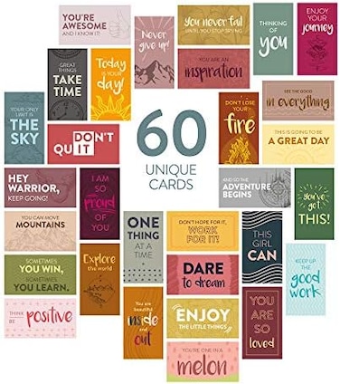 DIVERSEBEE 60 Pack Assorted Motivational Cards - Inspirational and Kindness Mini Note Cards, Gratitude Encouragement Card Set with 60 Unique Motivational Quotes Business Card Size (Assorted.