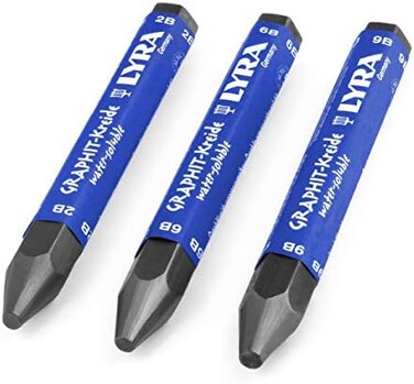 قلم تلوين Fila Lyra Graphit Stick - قلم تلوين جرافيت قابل للذوبان في الماء للتظليل والرسم - عبوة من 3 أقلام - 2B / 6B / 9B.