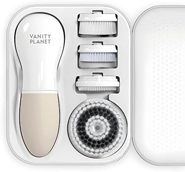 Vanity Planet (Warm Gray- Raedia Facial Cleansing Brush - Warm Grey - 3 Interchangeable Face Brush Heads and Body Brush - Lightweight Daily Exfoliator for Glowing Skin - Water Resistant.