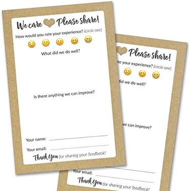 T MARIE 50 Suggestion Cards - 4x6" Comment Cards for Customers, Restaurants, BedBreakfast Decor and Bulk Hotel Supplies for Guests - Kraft Style Feedback Cards and Suggestion Box Cards - Forms for Bus