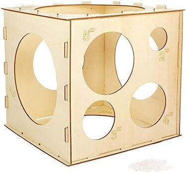 Auihiay 2-10 Inch Collapsible Wood Balloon Sizer Box Cube, Balloon Size Measurement Tool for Balloon Decorations, Balloon Arches, Balloon Columns (9 Holes.