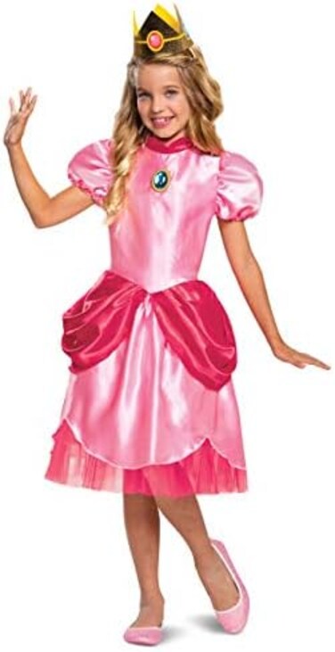 Disguise Princess Peach Costume Dress, Nintendo Super Mario Bros Classic Dress Up Outfit for Girls, Kids Size Small (4-6x,Pink.