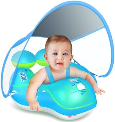 LAYCOL Baby Swimming Pool Float with Removable UPF 50UV Sun Protection Canopy,Toddler Inflatable Pool Float for Age of 3-36 Months,Swimming Trainer.