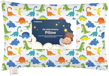 KeaBabies Toddler Pillow with Pillowcase - My Little Dreamy Pillow - Organic Cotton Toddler Pillows for Sleeping, Kids Pillow, Travel Pillows for Sleeping, Mini Pillow, Toddler Bed Pillows (Happy Dino