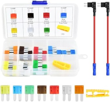 مجموعة فيوزات السيارات MuHize Micro2 ATR 35 قطعة، محولات توصيل فيوزات إضافية للسيارات والقوارب والشاحنات وسيارات الدفع الرباعي والمركبات الترفيهية (5، 7، 5، 10، 15، 20، 2530 أمبير مع أداة سحب).