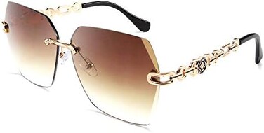FEISEDY Rimless Sunglasses for Women Metal Square Frame Fashion Diamond Oversized lens Sun Glasses B2567.