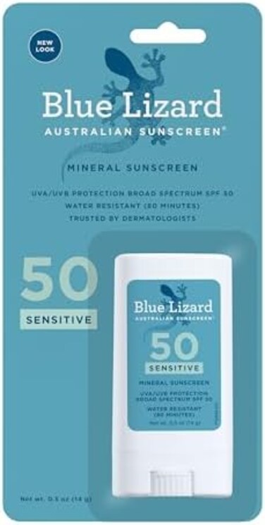 BLUE LIZARD Sensitive Mineral Sunscreen Stick - No Chemical Actives - SPF 50, 0. 5 Ounce.