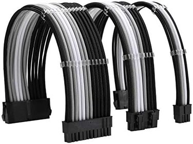 Formulamod Sleeve Extension Power Supply Cable Kit 18AWG ATX 24PEPS 8-PPCI-E8-P with Combs for PSU to Motherboard/GPU Fm-NCK3 (Black Silver White.