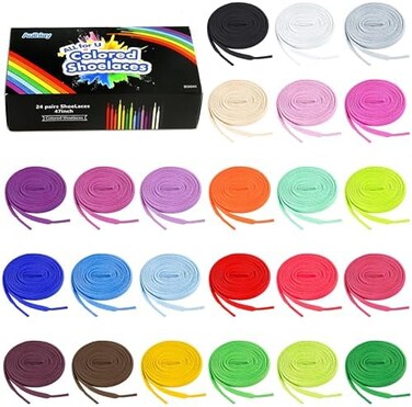 Auihiay 24 Pairs Flat Colored Shoelaces Shoestrings for Sneakers Skate Shoes Sport Shoes Boots.