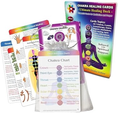 Deep Healing Light Deck of 14 Chakra Healing Cards - Includes Affirmations, Guided Meditation, Stones and Crystals Info, Spirit Guides, Symbols, Aromatherapy, Quick Reference Cards - Reiki Energy - Se