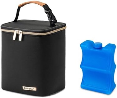 BABEYER Insulated Bottle Bag with Ice Pack Fits 4 Large Baby Bottles Up to 5 Ounce, Cooler Bag Great for Nursing Mom Daycare.