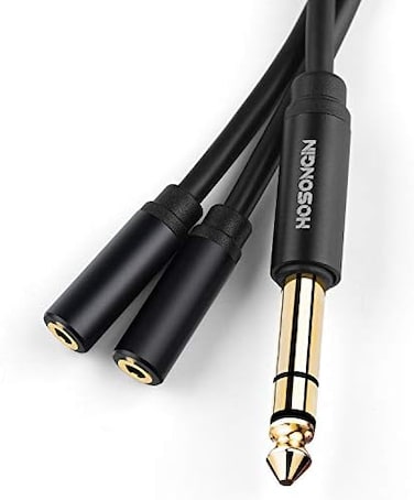 HOSONGIN 1/4 inch TRS to Dual 3. 5mm Female Y Cable, 1. 5ft, Black Copper WireGold Plated Connectors, Compatible with Headphones.