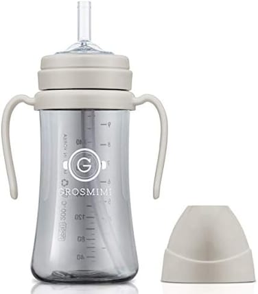GROSMIMI Spill Proof no Spill Magic Sippy Cup with Straw with Handle for Baby and Toddlers, Customizable, PPSU, BPA Free 10 oz (Beige.