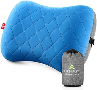 HIKENTURE Ultralight Inflatable Washable Pillow with Removable Cover for Neck Lumber Support - Upgrade Backpacking Pillow for Camping, Travel, Hiking, Backpacking (Blue.