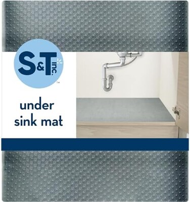 S&T INC. ST INC. (بلاستيك، فحمي - ST 512401 بطانة رف بلاستيكية تحت الحوض، غير لاصقة ومقاومة للماء، قابلة للقص لتناسب المطبخ والحمام، 60 سم × 120 سم، فحمي).