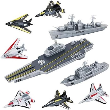 deAO Model Military Naval Ship Aircraft Carrier Toy Play Set with Small Scale Model Planes, Battleship and Supply Ship Included.