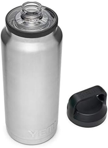 زجاجة YETI Rambler سعة 36 أونصة، معزولة بتفريغ الهواء، مصنوعة من الفولاذ المقاوم للصدأ مع غطاء للشرب السريع، مصنوعة من الفولاذ المقاوم للصدأ.