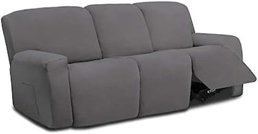 Easy-Going 8 Pieces Microfiber Stretch Sectional Recliner Sofa Slipcover Soft Fitted Fleece 3 Seats Couch Cover Washable Furniture Protector with Elasticity for Kids Pet(Recliner Sofa, Light Gray.