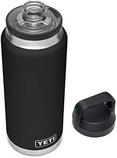 زجاجة YETI Rambler سعة 36 أونصة، معزولة بتفريغ الهواء، مصنوعة من الفولاذ المقاوم للصدأ مع غطاء للشرب السريع، لون أسود.