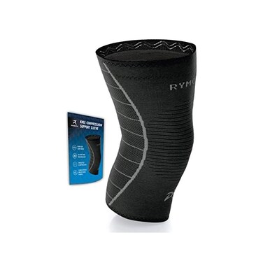 Rymora Knee Support Sleeve for Men and Women (Black(Single Wrap(M - Medium- Compression Brace for Ligament Injury, Joint Pain Relief, Running, Arthritis, ACL, MCL, Sport.