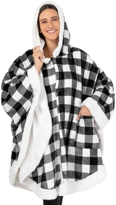 PAVILIA Angel Wrap Hooded Blanket, Wearable Blanket Women, Cozy Poncho Wrap Throw for Adult, Plush Sherpa Fleece Cape Shawl.