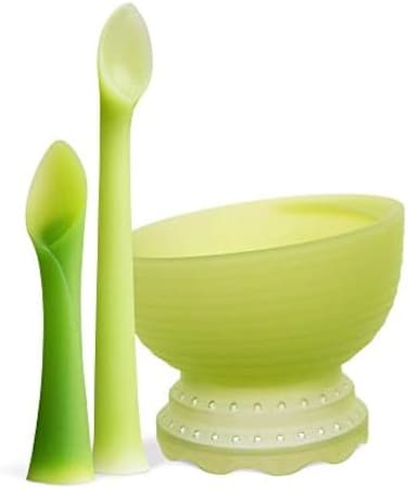 Olababy 3 Piece Parent Led and Baby Led Weaning First Feeding Set, Includes Training Spoon, Feeding Spoon and Steambowl.