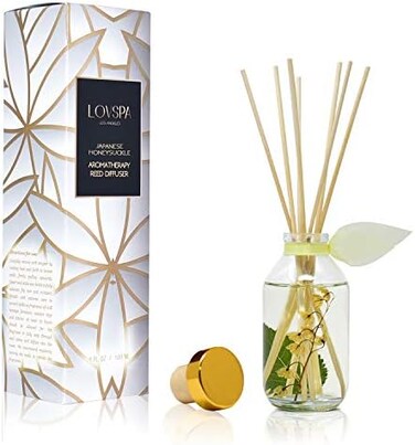 LOVSPA Japanese Honeysuckle Reed Diffuser SetA Fresh Floral BouquetScented Stick Room Freshener - Made in The USA.