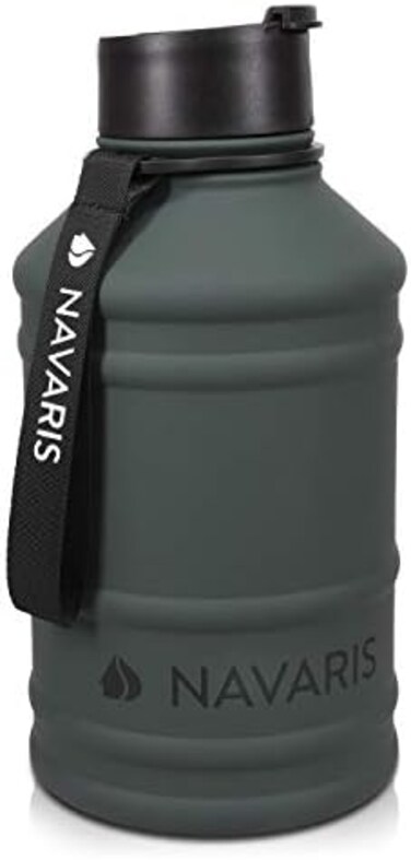 Navaris (Anthracite- Stainless Steel Water Bottle - 2. 2 Litre Large Metal Sports, Camping, Gym Canteen for Drinking Water, Liquid, Drinks - Reusable Drinks Bottle.