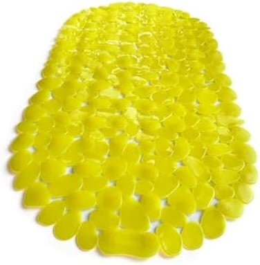 TIKE SMART &ldquo;Pebbles&rdquo; Non-Slip BathtubShower Mat 27&rdquo;x14&rdquo; Oval - Non-Toxic - Safe, Clean, Machine-Washable, Superior GripDrainage, Vinyl, for Smooth Floors ONLY, Transparent Light Yellow.