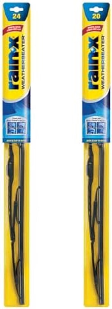 شفرات مساحات الزجاج الأمامي Rain-X 820146 WeatherBeater، مقاس 24 بوصة و20 بوصة (عبوة من قطعتين)، شفرات مساحات الزجاج الأمامي البديلة للسيارات التي تلبي أو تتجاوز معايير الجودة والمتانة الخاصة بالمصنع