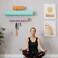 Wallniture Guru Wall Mount Yoga Mat Home Gym Equipment Resistance Bands and Foam Roller Holder with 3 Hooks 3 Sectional Metal White.