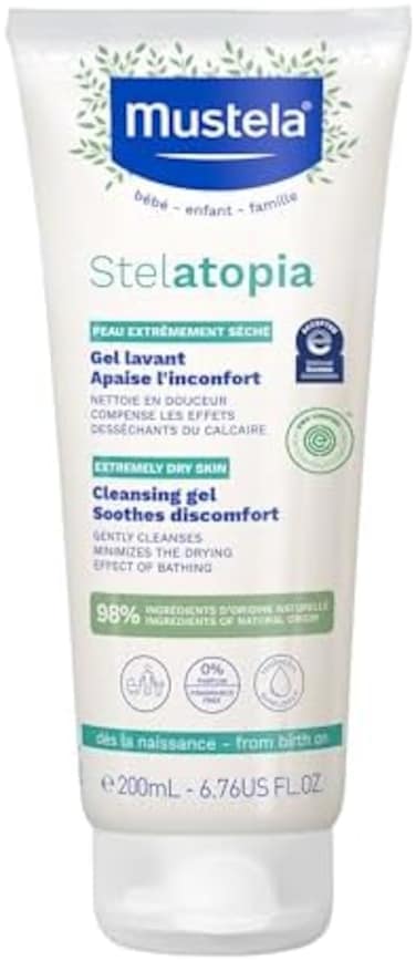 Mustela Stelatopia Eczema-Prone Skin Cleansing Gel - Baby FaceBody Wash with Natural AvocadoSunflower Oil - Fragrance-FreeTear Free - 6. 76 fl. oz.