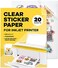 Paper Plan 90% Clear Sticker Paper for Inkjet Printer (20 Sheets- Glossy 8. 5 x 11 - Printable Vinyl Sticker Paper for Cricut - Printable Sticker Paper - Transparent - Adhesive - Clear Sheets - Clear