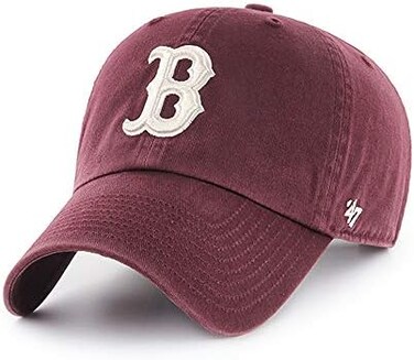 47 Brand Boston Red Sox Clean Up Hat Cap Dark Maroon/Off White.