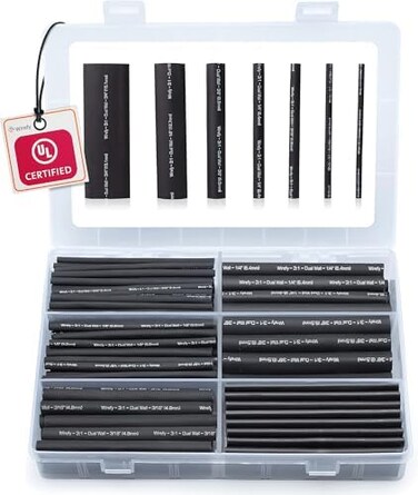 Wirefy 180 PCS Heat Shrink Tubing Kit - 3:1 Dual Wall Tube - Adhesive Lined - Marine Shrink Tubing - Black.