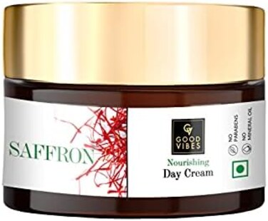 Good Vibes Saffron Nourishing Face Cream, 50 g Deep Moisturization For Radiant Glowing Skin, Helps Reduce WrinklesFine Lines, Natural, No ParabensSulphates, No Animal Testing.
