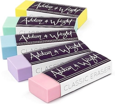Ashton and Wright - Classic Eraser - Latex Free Plastic Rubber - Pack of 5 Pastel.