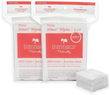 Intrinsics Petite Silken Wipes - 2"x2", 4-ply Blend of Soft Fibers, 2 pack bundle.