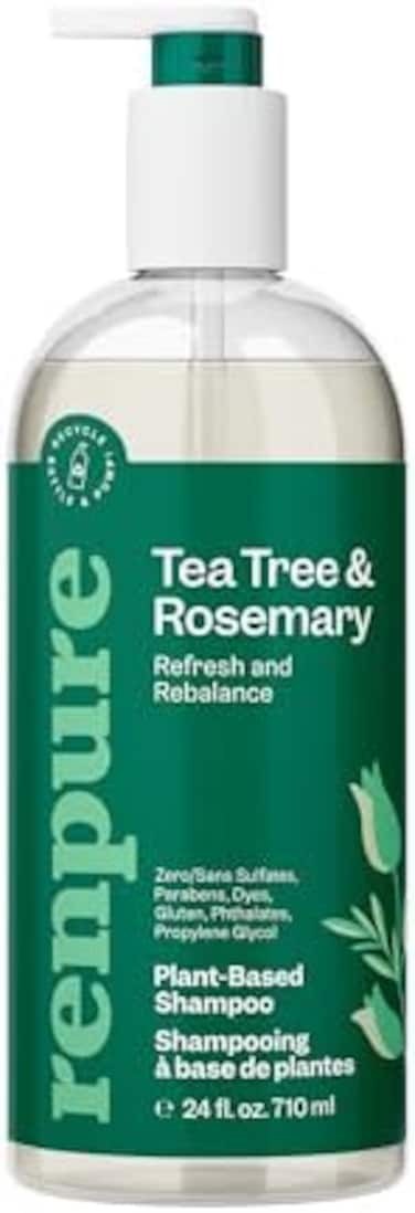 RENPURE Plant Based Tea Tree and Rosemary Refresh and Rebalance Shampoo - Soothes Dry Scalp - Delivers Moisture and Shine - Rids Hair of Grime - Dye Free - Recyclable, Pump Bottle Design - 24 fl oz.
