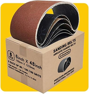 TPmax 6 x 48 in 6x48 Sanding Belt Pack 6-Inch x 48-Inch,6 Pcs(2 Each of 80 120 150 GritsAluminum Oxide for Sander 6x48in.