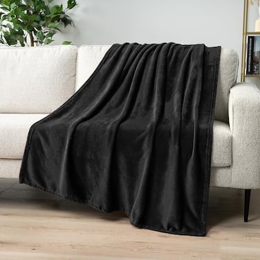 PAVILIA Fleece Blanket Throw Twin SizeSuper Soft, Plush, Luxury Flannel ThrowLightweight Microfiber Blanket for Sofa Couch Bed (Black, 60x80 inches.