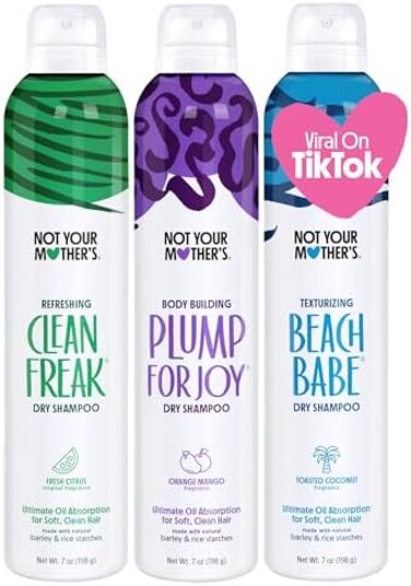 مجموعة ليست من منتجات والدتك (عبوة من 3 قطع - 7 أونصة - شامبو جاف Clean Freak، Plump for Joy، Beach Babe - يمتص الزيت من الشعر على الفور).